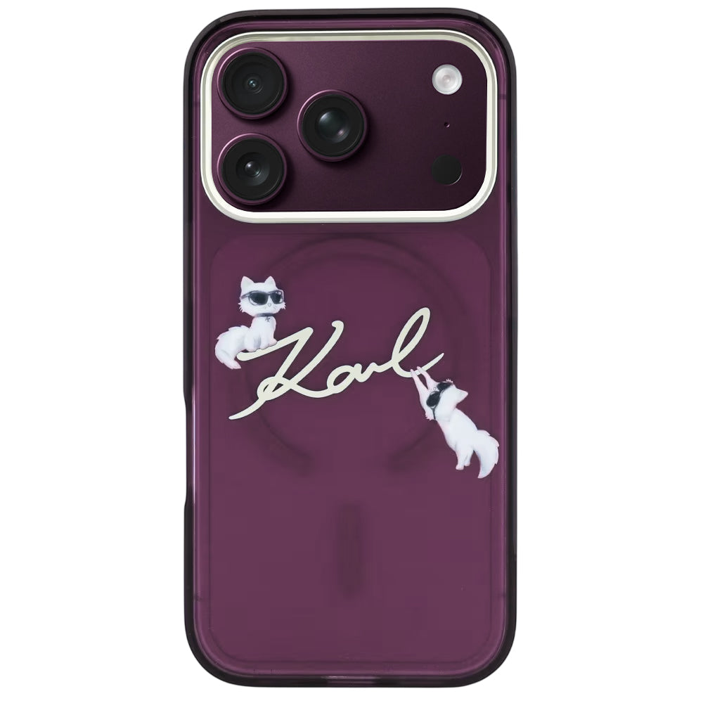 MagSafe futrola za Apple iPhone 18 Pro / 17 Pro, Karl Lagerfeld, IML Choupette Karl Script Logo, Bordo