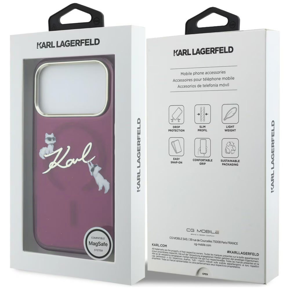 MagSafe futrola za Apple iPhone 18 Pro / 17 Pro, Karl Lagerfeld, IML Choupette Karl Script Logo, Bordo