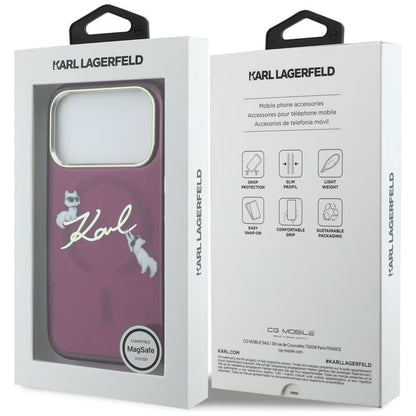 MagSafe futrola za Apple iPhone 18 Pro / 17 Pro, Karl Lagerfeld, IML Choupette Karl Script Logo, Bordo