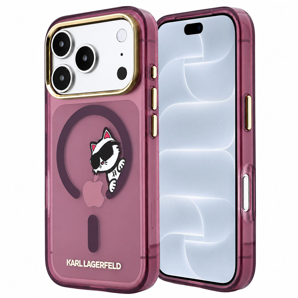 MagSafe maska za Apple iPhone 18 Pro / 17 Pro, Karl Lagerfeld, IML Peekaboo Print and Metal Frame, bordo