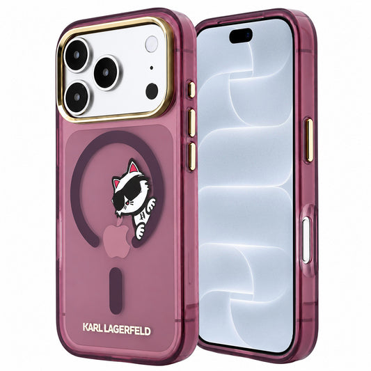 MagSafe maska za Apple iPhone 18 Pro / 17 Pro, Karl Lagerfeld, IML Peekaboo Print and Metal Frame, bordo