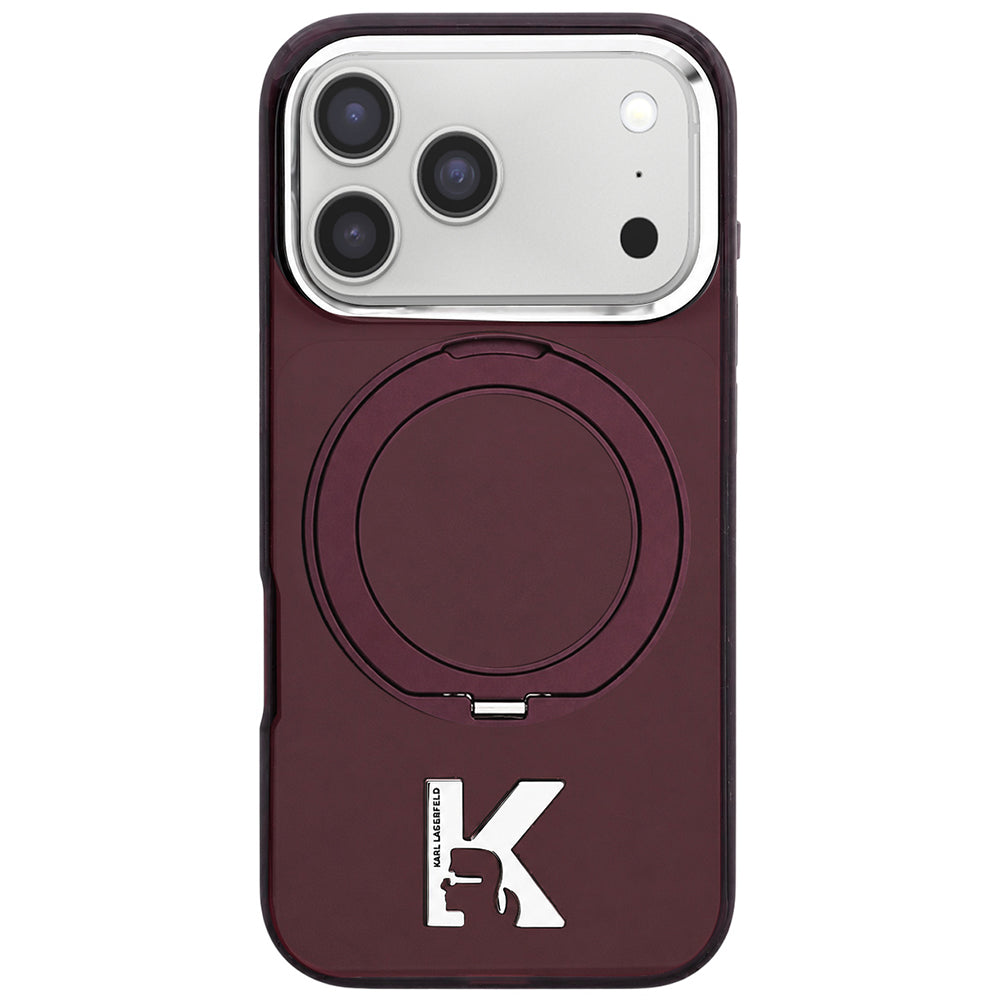 MagSafe futrola za Apple iPhone 18 Pro / 17 Pro, Karl Lagerfeld, IML Ring Stand Kameo Metal, Bordo