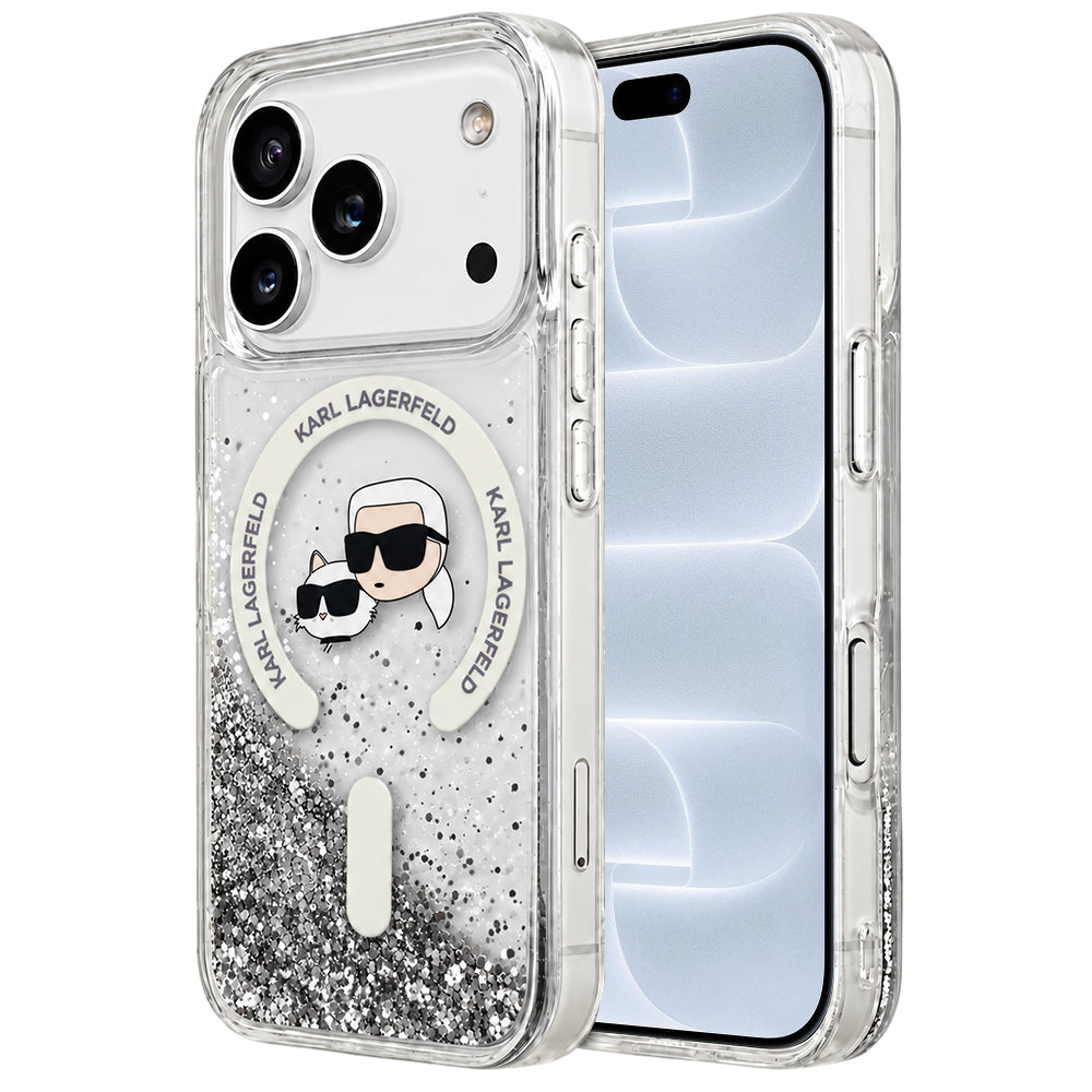 MagSafe futrola za Apple iPhone 18 Pro / 17 Pro, Karl Lagerfeld, Liquid Glitter Karl & Choupette Head's, Providna