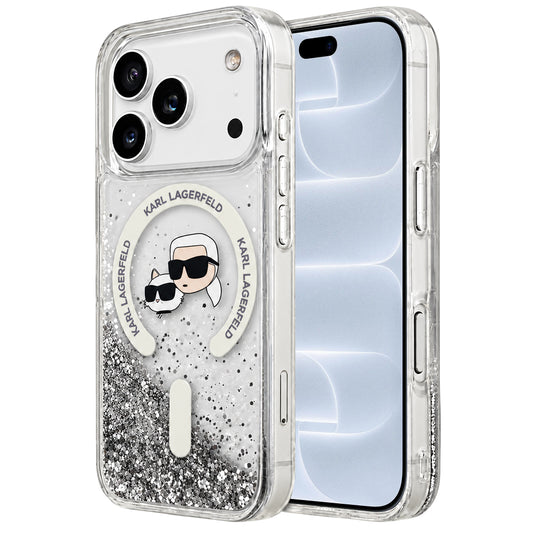 MagSafe futrola za Apple iPhone 18 Pro / 17 Pro, Karl Lagerfeld, Liquid Glitter Karl & Choupette Head's, Providna