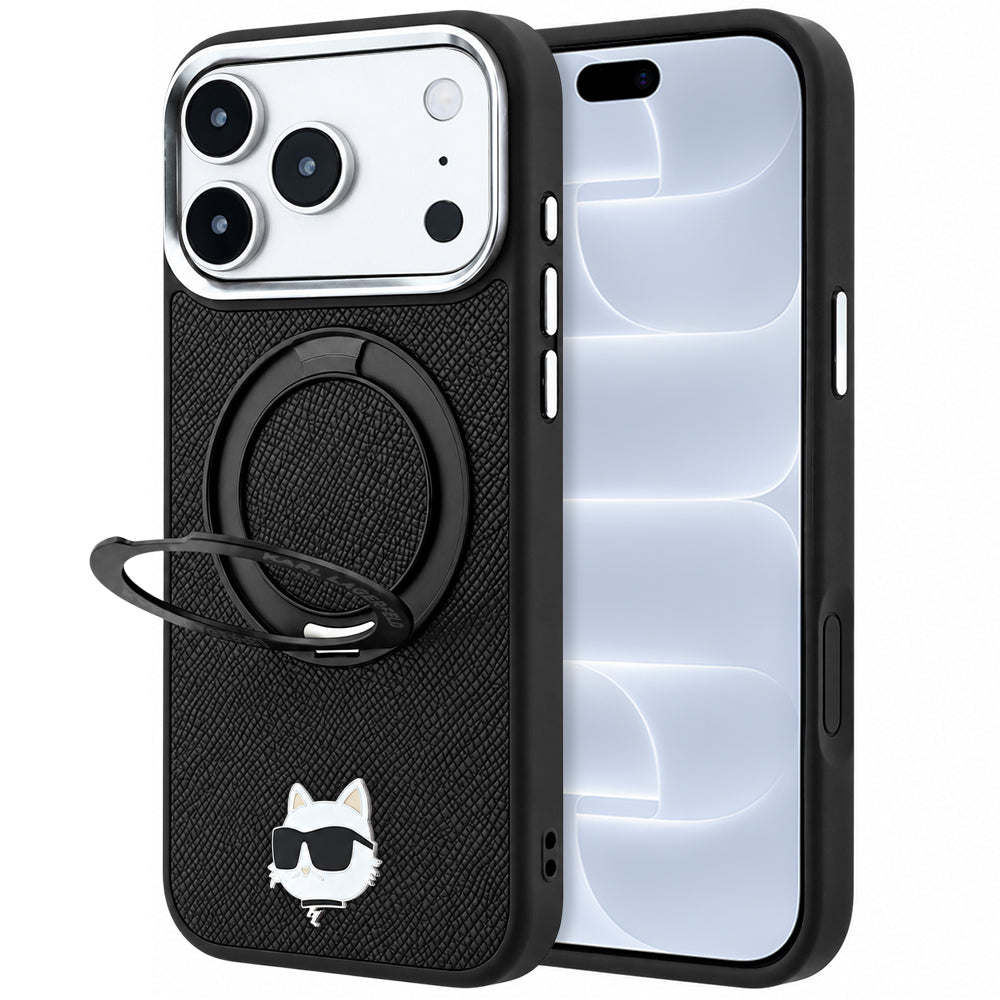 MagSafe futrola za Apple iPhone 18 Pro / 17 Pro, Karl Lagerfeld, Ring Stand 360 Choupette Pin, Crna