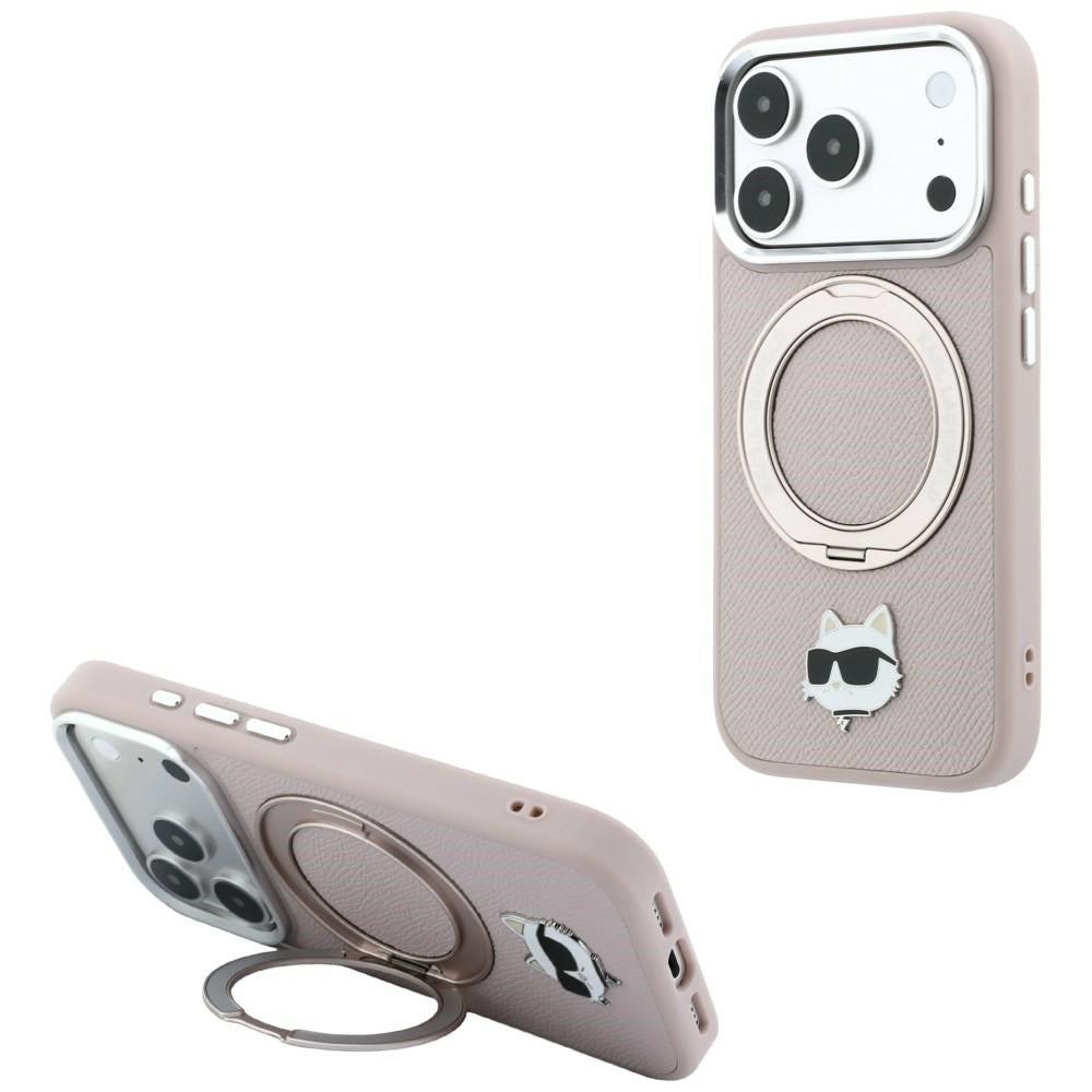 MagSafe maska za Apple iPhone 18 Pro / 17 Pro, Karl Lagerfeld, Ring Stand 360 Choupette Pin, roze