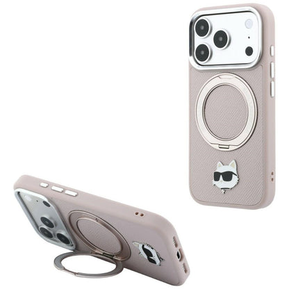 MagSafe maska za Apple iPhone 18 Pro / 17 Pro, Karl Lagerfeld, Ring Stand 360 Choupette Pin, roze