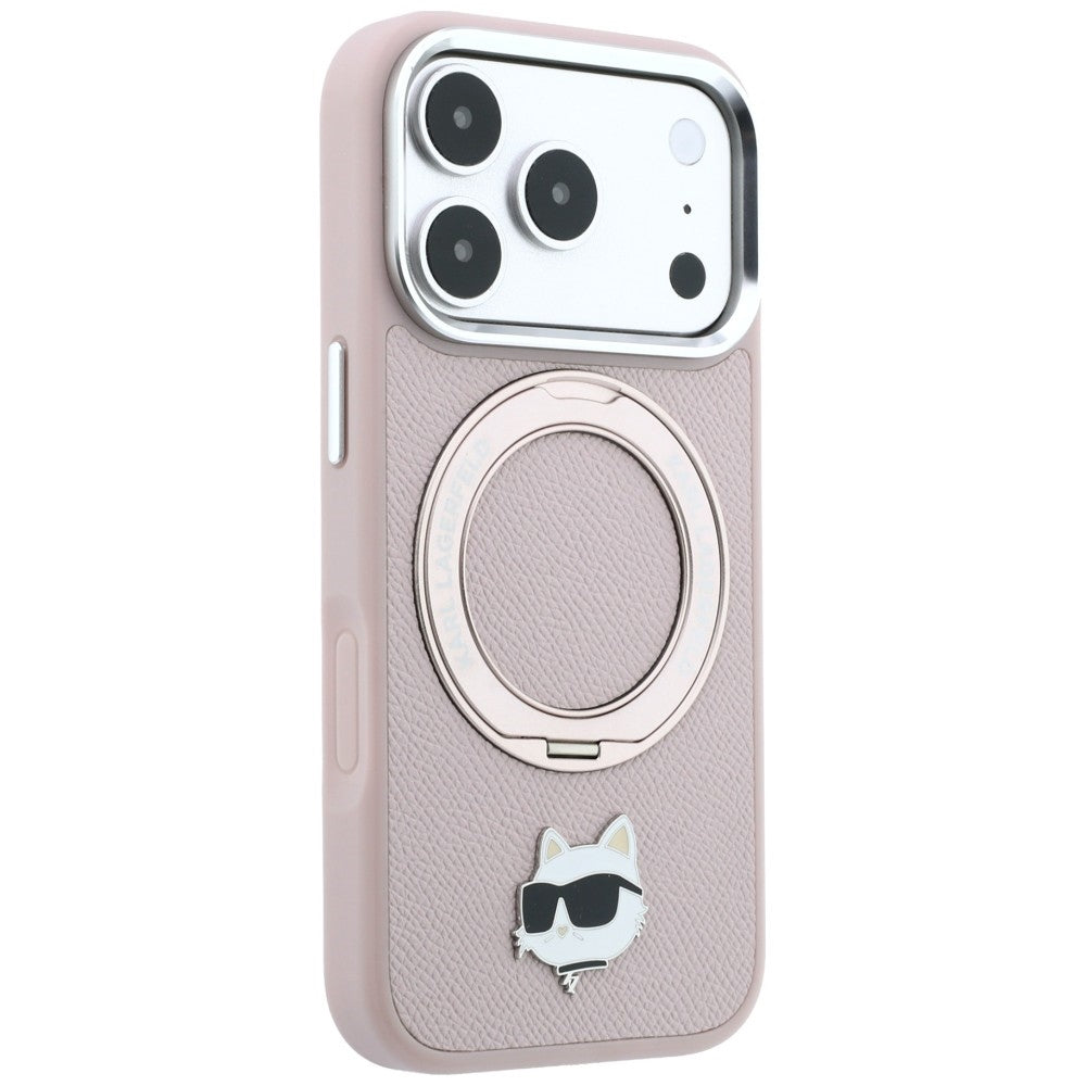 MagSafe maska za Apple iPhone 18 Pro / 17 Pro, Karl Lagerfeld, Ring Stand 360 Choupette Pin, roze