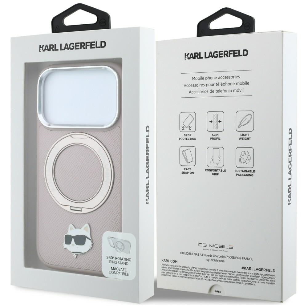 MagSafe maska za Apple iPhone 18 Pro / 17 Pro, Karl Lagerfeld, Ring Stand 360 Choupette Pin, roze