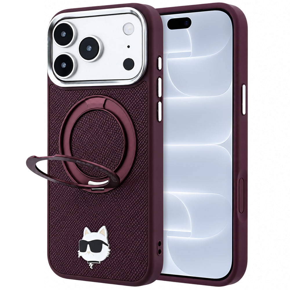 MagSafe futrola za Apple iPhone 18 Pro / 17 Pro, Karl Lagerfeld, Ring Stand 360 Choupette Pin, Bordo