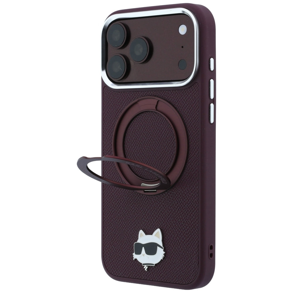 MagSafe futrola za Apple iPhone 18 Pro / 17 Pro, Karl Lagerfeld, Ring Stand 360 Choupette Pin, Bordo