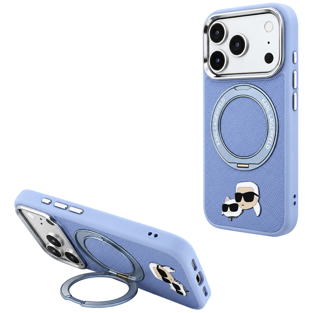 MagSafe futrola za Apple iPhone 18 Pro / 17 Pro, Karl Lagerfeld, Ring Stand 360 Karl & Choupette Pin, Plava