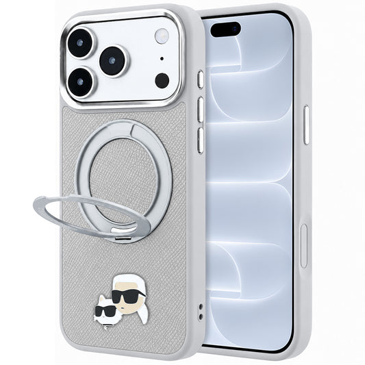 MagSafe maska za Apple iPhone 18 Pro / 17 Pro, Karl Lagerfeld, Ring Stand 360 Karl & Choupette Pin, siva