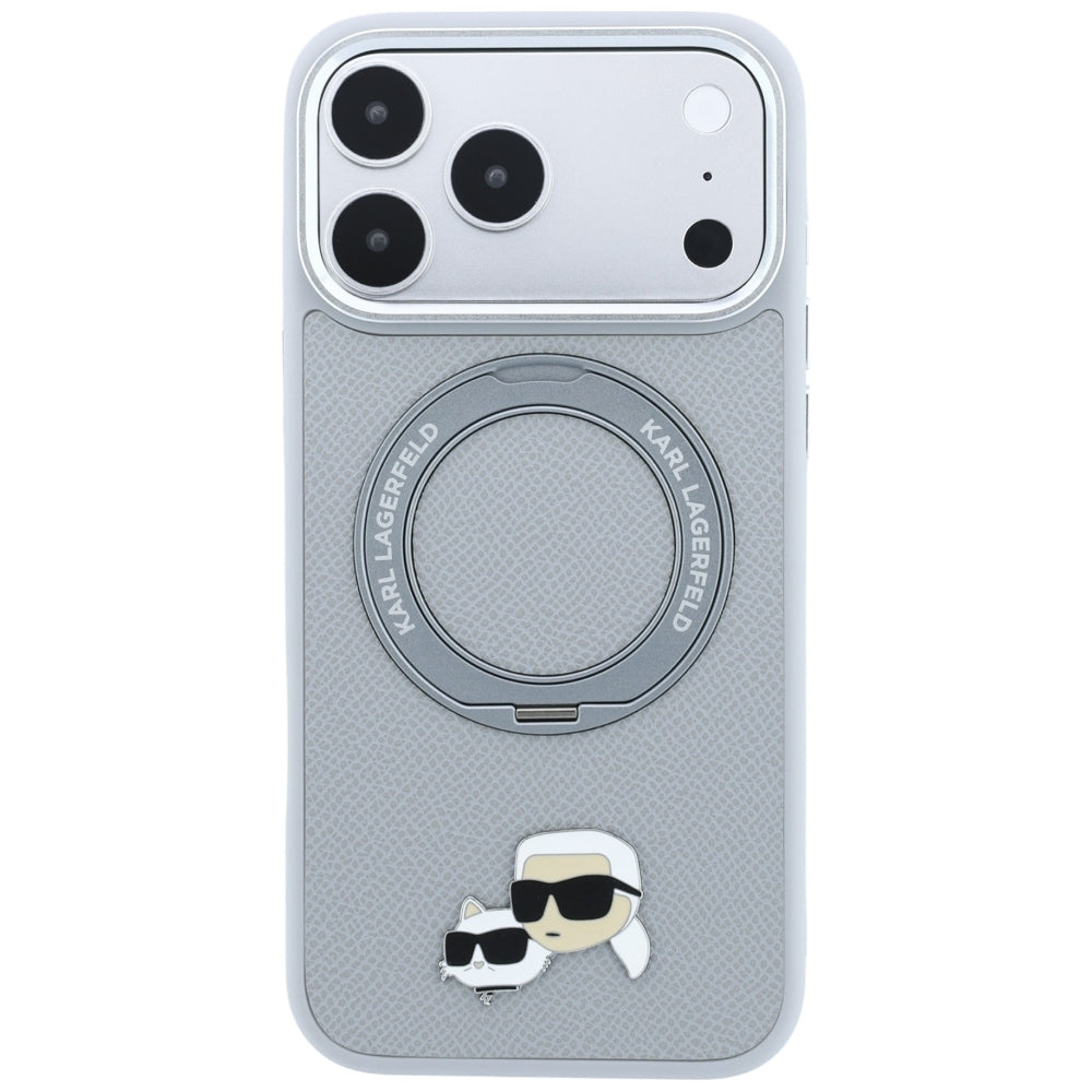 MagSafe maska za Apple iPhone 18 Pro / 17 Pro, Karl Lagerfeld, Ring Stand 360 Karl & Choupette Pin, siva