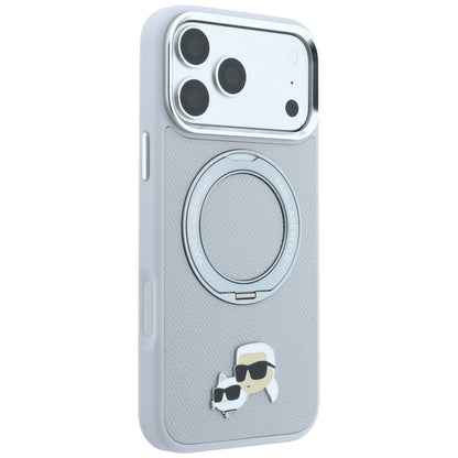 MagSafe maska za Apple iPhone 18 Pro / 17 Pro, Karl Lagerfeld, Ring Stand 360 Karl & Choupette Pin, siva