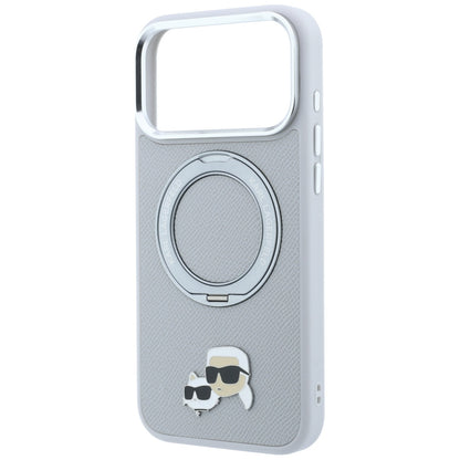MagSafe maska za Apple iPhone 18 Pro / 17 Pro, Karl Lagerfeld, Ring Stand 360 Karl & Choupette Pin, siva