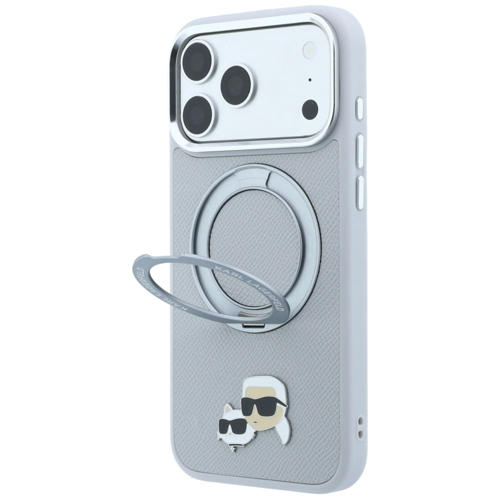 MagSafe maska za Apple iPhone 18 Pro / 17 Pro, Karl Lagerfeld, Ring Stand 360 Karl & Choupette Pin, siva