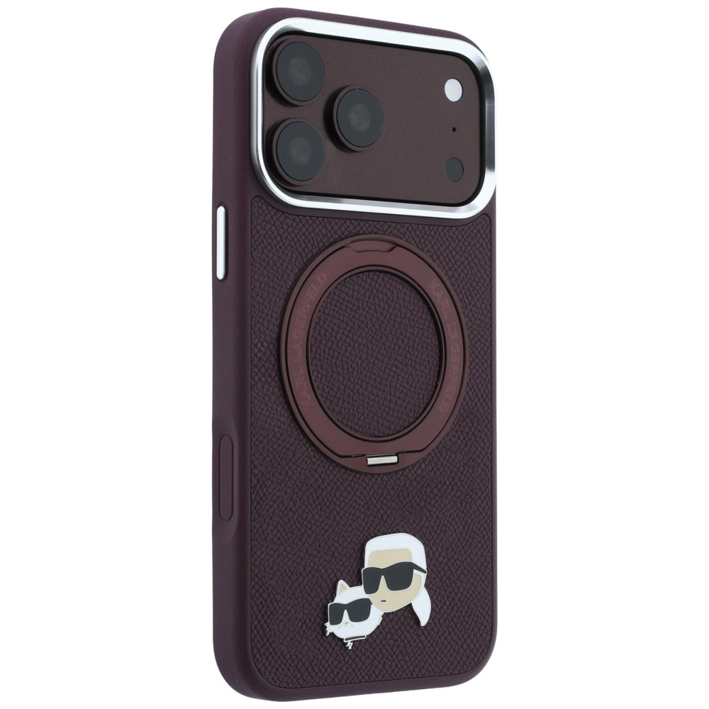 MagSafe futrola za Apple iPhone 18 Pro / 17 Pro, Karl Lagerfeld, Ring Stand 360 Karl & Choupette Pin, Bordo