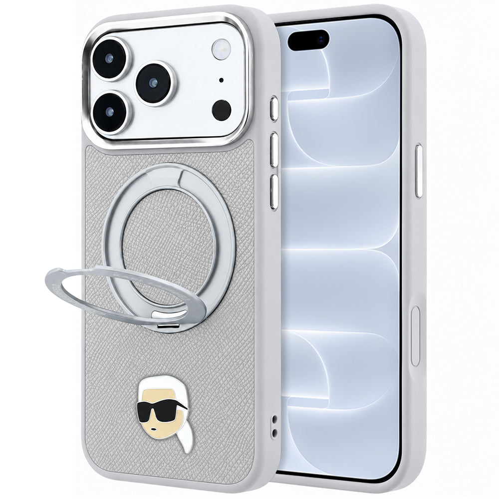 MagSafe futrola za Apple iPhone 18 Pro / 17 Pro, Karl Lagerfeld, Ring Stand 360 Karl Pin, Siva