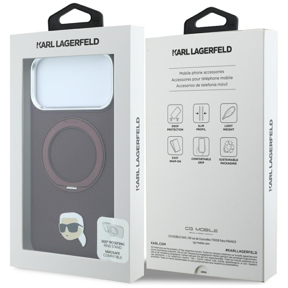 MagSafe futrola za Apple iPhone 18 Pro / 17 Pro, Karl Lagerfeld, Ring Stand 360 Karl Pin, Bordo