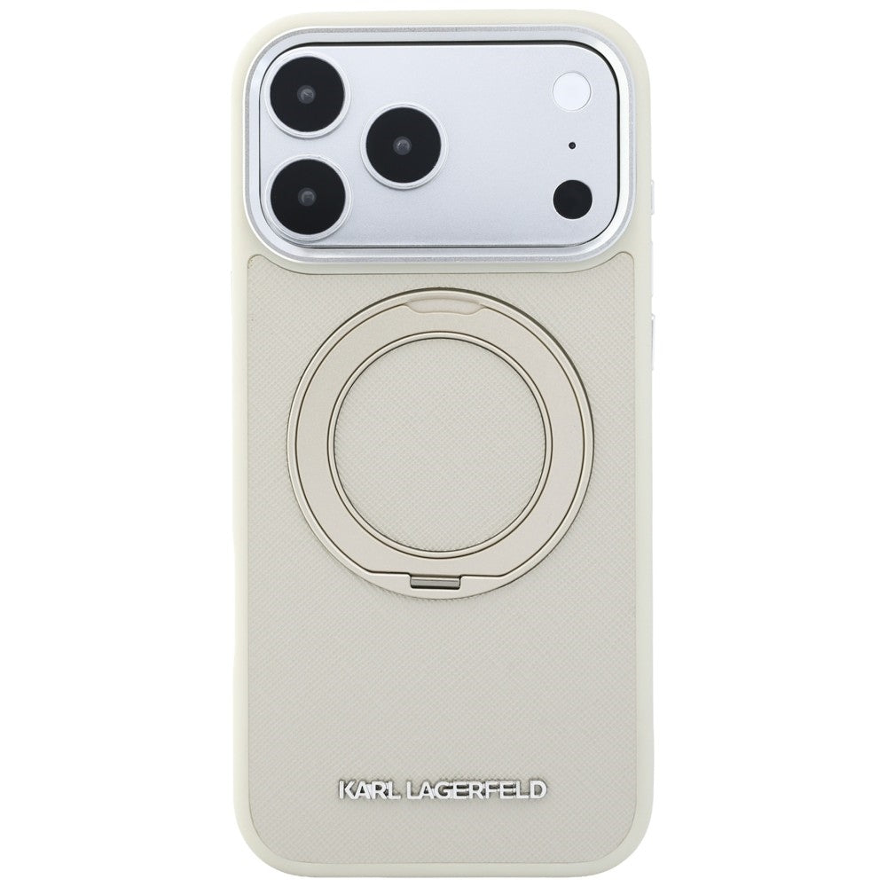MagSafe maska za Apple iPhone 18 Pro / 17 Pro, Karl Lagerfeld, Ring Stand 360 Saffiano, bež boje