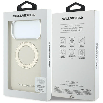MagSafe maska za Apple iPhone 18 Pro / 17 Pro, Karl Lagerfeld, Ring Stand 360 Saffiano, bež boje