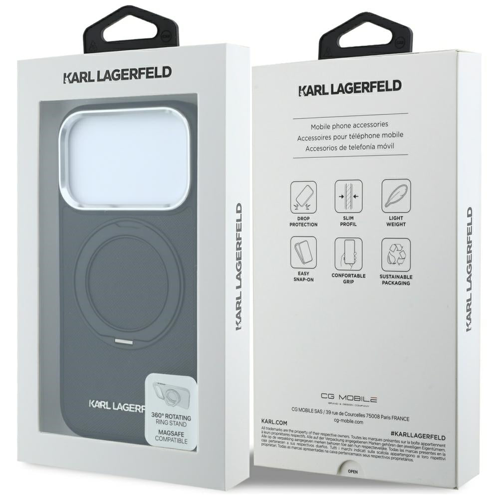 MagSafe futrola za Apple iPhone 18 Pro / 17 Pro, Karl Lagerfeld, Ring Stand 360 Saffiano, Crna