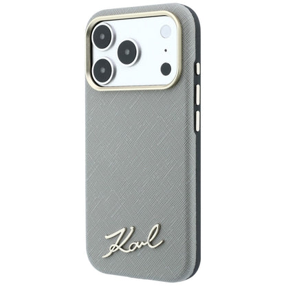 MagSafe futrola za Apple iPhone 18 Pro / 17 Pro, Karl Lagerfeld, Saffiano Small Script Metal Logo, Sivo Bež