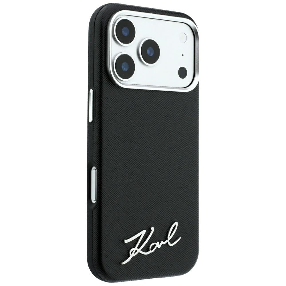 MagSafe futrola za Apple iPhone 18 Pro / 17 Pro, Karl Lagerfeld, Saffiano Small Script Metal Logo, Crna