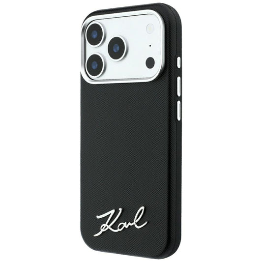 MagSafe futrola za Apple iPhone 18 Pro / 17 Pro, Karl Lagerfeld, Saffiano Small Script Metal Logo, Crna