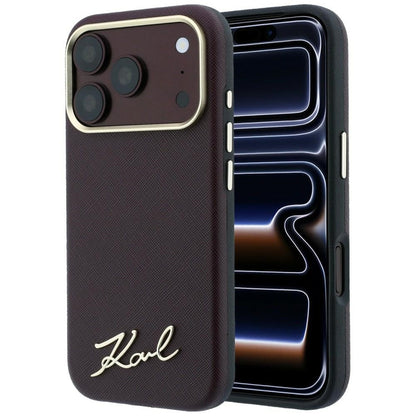 MagSafe futrola za Apple iPhone 18 Pro / 17 Pro, Karl Lagerfeld, Saffiano Small Script Metal Logo, Bordo