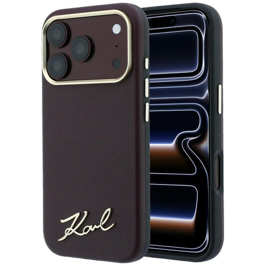 MagSafe futrola za Apple iPhone 18 Pro / 17 Pro, Karl Lagerfeld, Saffiano Small Script Metal Logo, Bordo