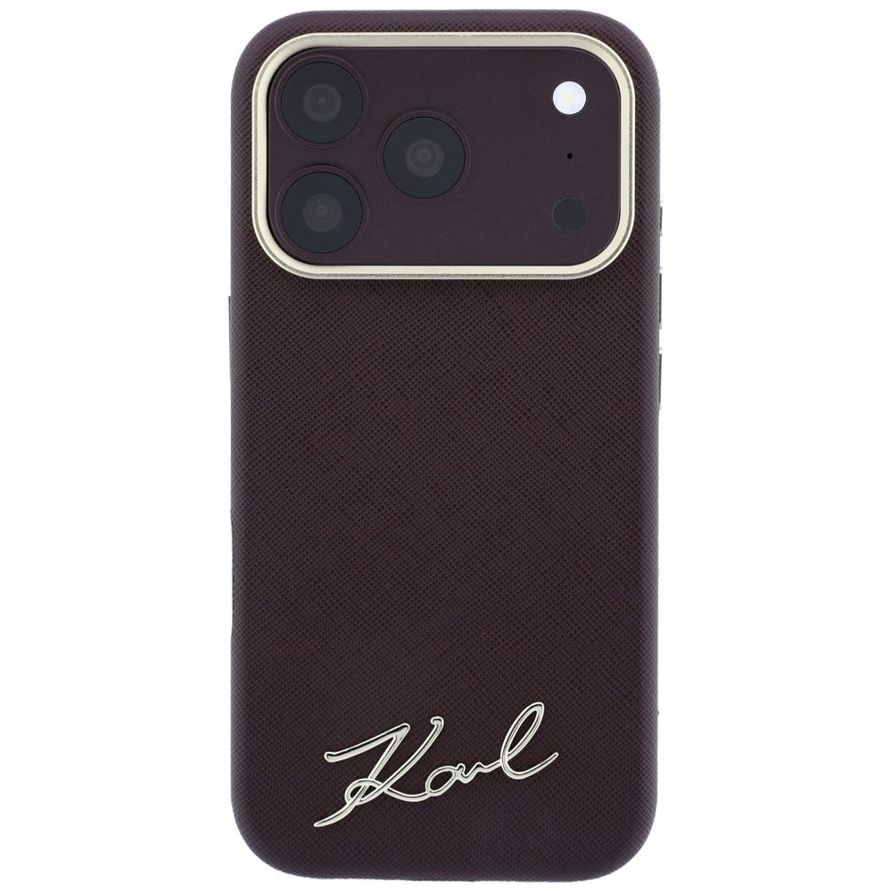 MagSafe futrola za Apple iPhone 18 Pro / 17 Pro, Karl Lagerfeld, Saffiano Small Script Metal Logo, Bordo