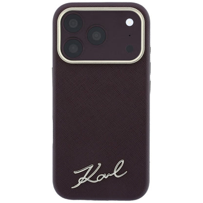 MagSafe futrola za Apple iPhone 18 Pro / 17 Pro, Karl Lagerfeld, Saffiano Small Script Metal Logo, Bordo