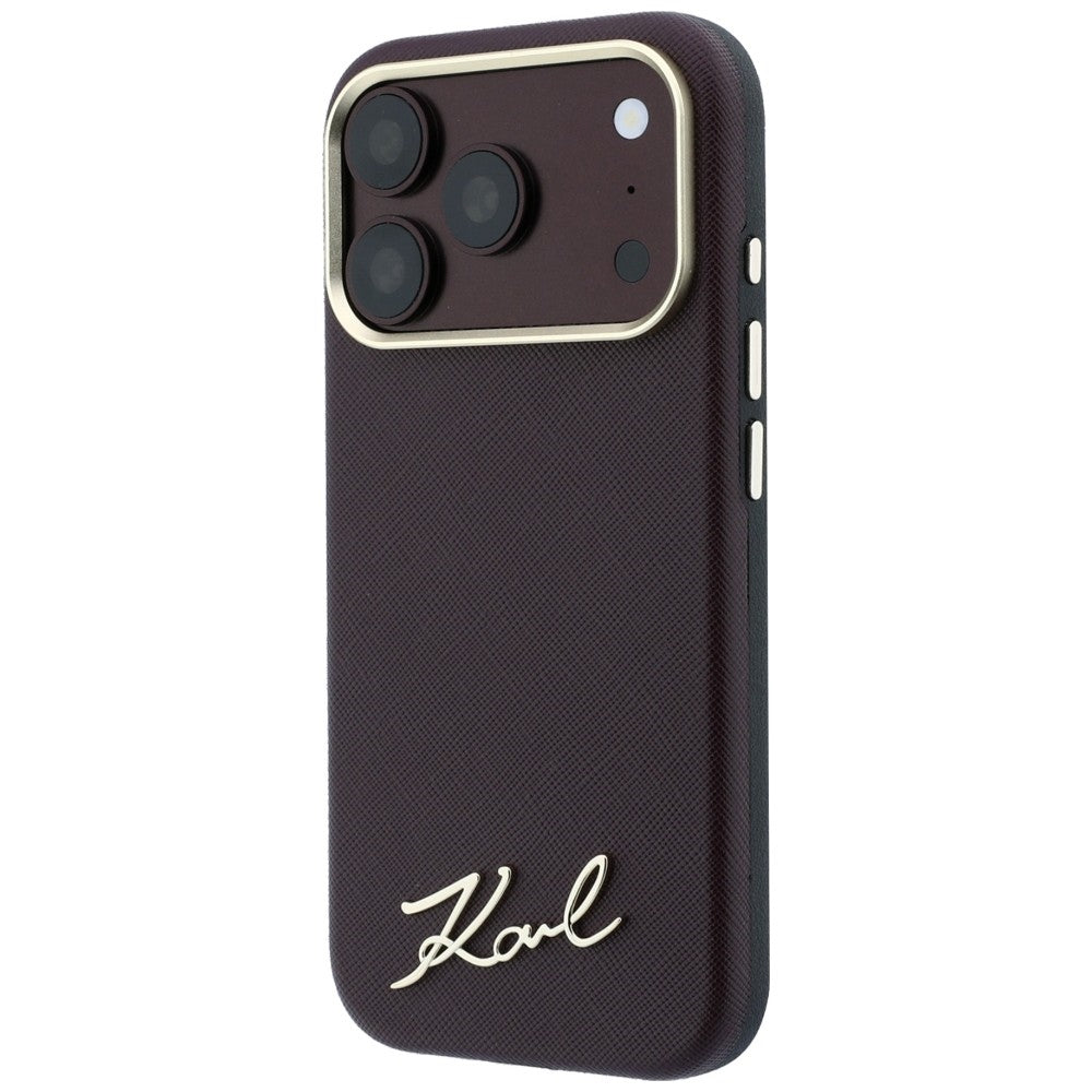 MagSafe futrola za Apple iPhone 18 Pro / 17 Pro, Karl Lagerfeld, Saffiano Small Script Metal Logo, Bordo