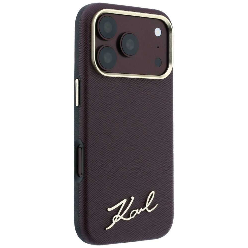 MagSafe futrola za Apple iPhone 18 Pro / 17 Pro, Karl Lagerfeld, Saffiano Small Script Metal Logo, Bordo