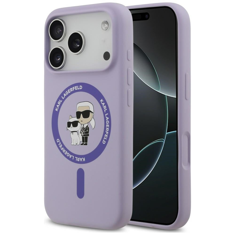 MagSafe maska za Apple iPhone 18 Pro / 17 Pro, Karl Lagerfeld, Silicone Ring Karl & Choupette, ljubičasta