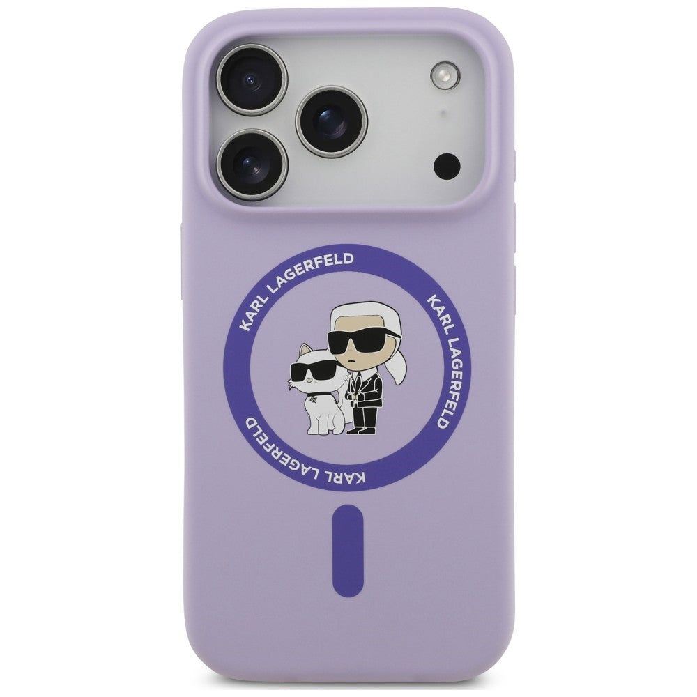MagSafe maska za Apple iPhone 18 Pro / 17 Pro, Karl Lagerfeld, Silicone Ring Karl & Choupette, ljubičasta