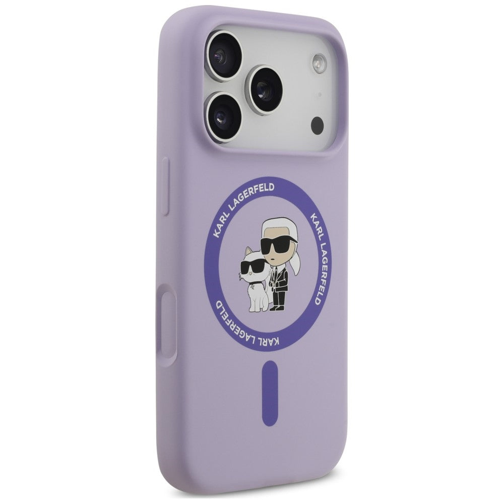 MagSafe maska za Apple iPhone 18 Pro / 17 Pro, Karl Lagerfeld, Silicone Ring Karl & Choupette, ljubičasta