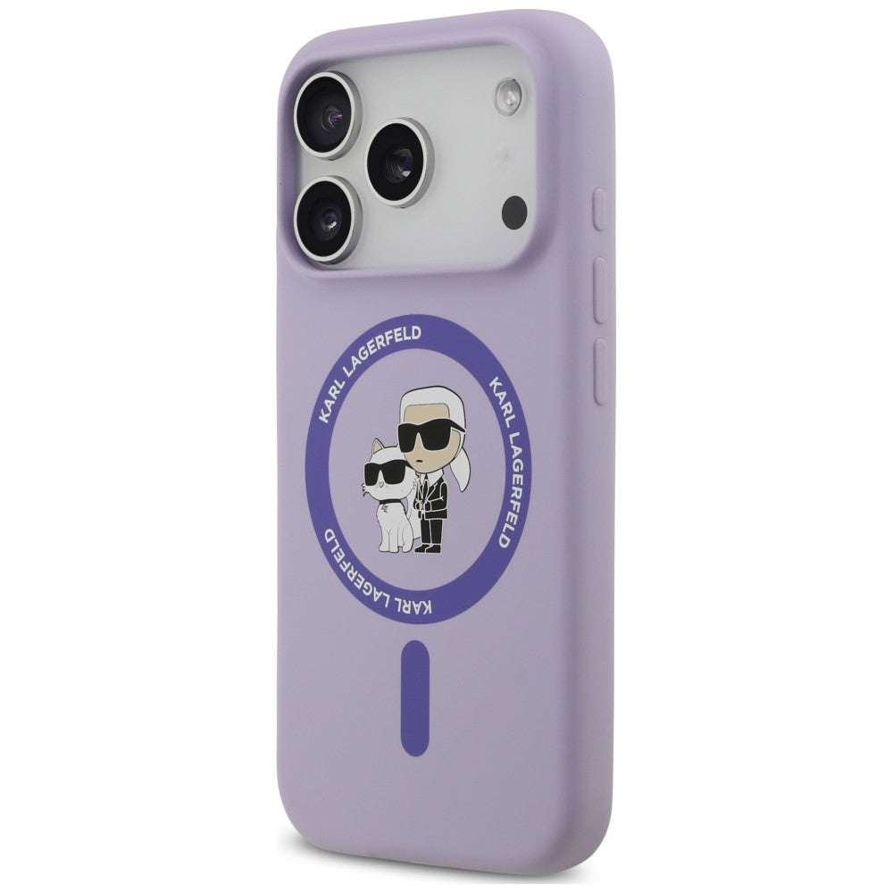 MagSafe maska za Apple iPhone 18 Pro / 17 Pro, Karl Lagerfeld, Silicone Ring Karl & Choupette, ljubičasta