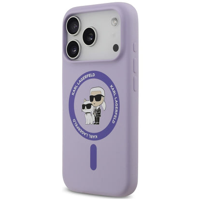 MagSafe maska za Apple iPhone 18 Pro / 17 Pro, Karl Lagerfeld, Silicone Ring Karl & Choupette, ljubičasta
