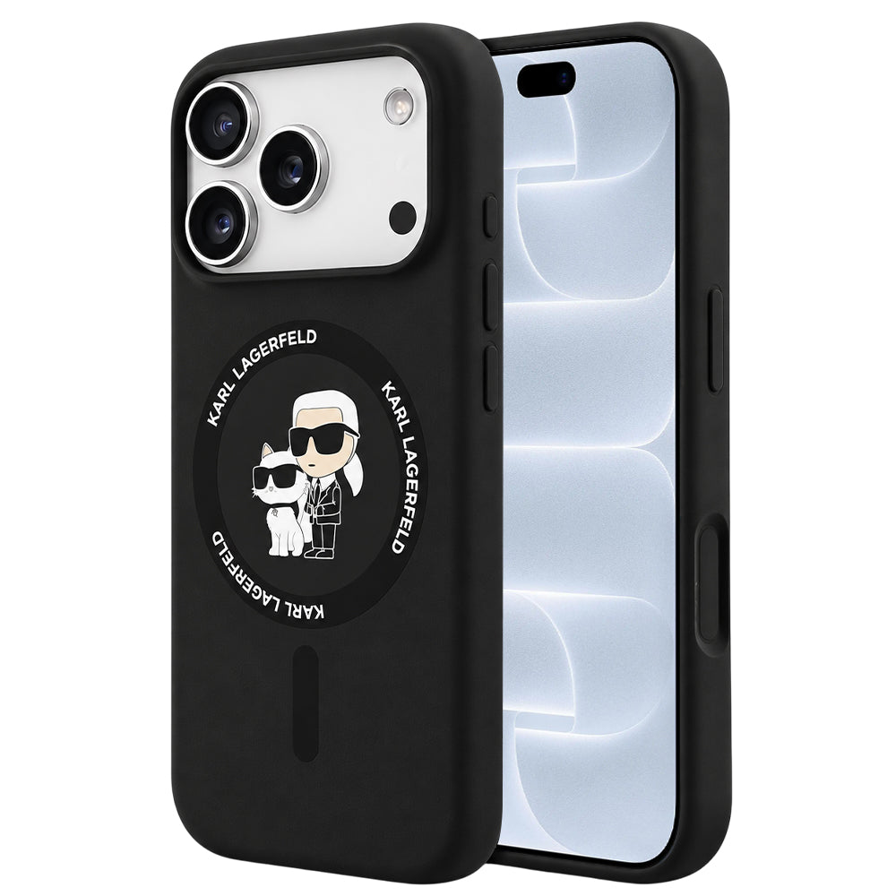 MagSafe futrola za Apple iPhone 18 Pro / 17 Pro, Karl Lagerfeld, Silikonski Prsten Karl & Choupette, Crna