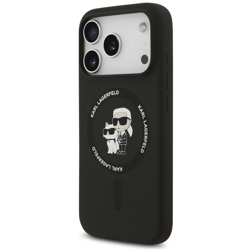 MagSafe futrola za Apple iPhone 18 Pro / 17 Pro, Karl Lagerfeld, Silikonski Prsten Karl & Choupette, Crna