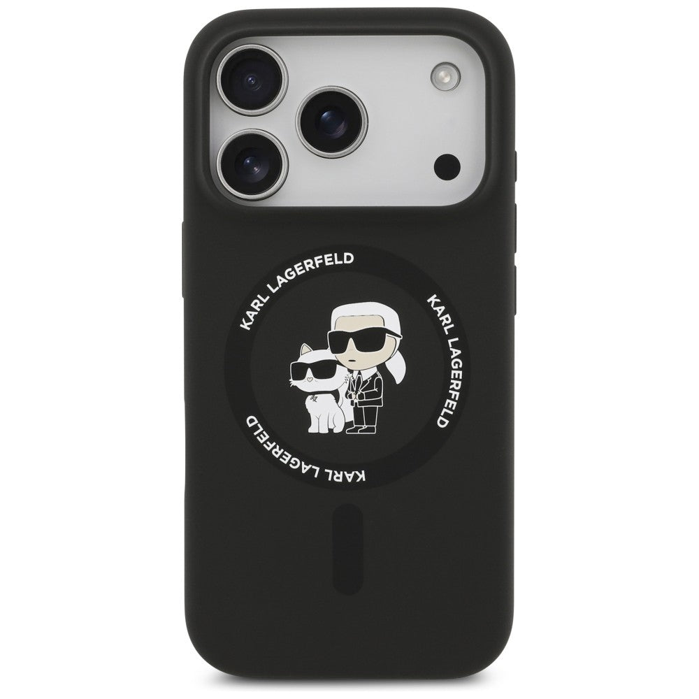 MagSafe futrola za Apple iPhone 18 Pro / 17 Pro, Karl Lagerfeld, Silikonski Prsten Karl & Choupette, Crna