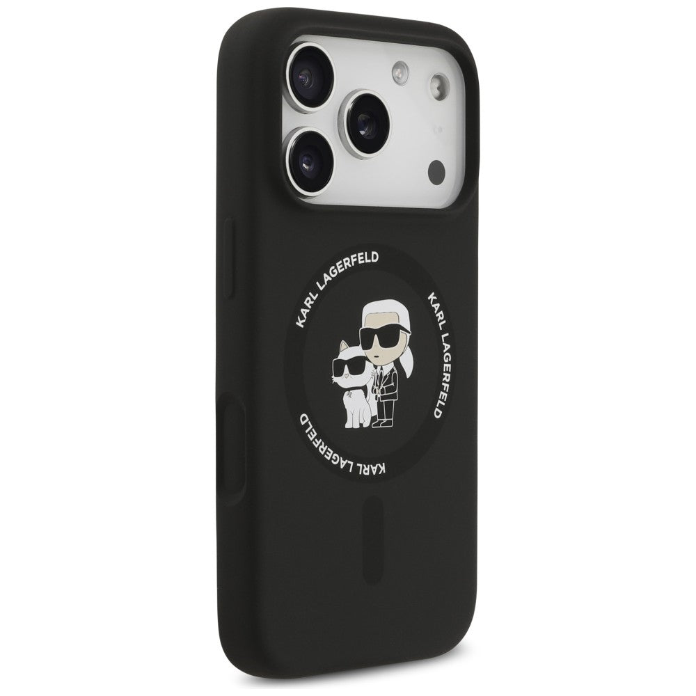 MagSafe futrola za Apple iPhone 18 Pro / 17 Pro, Karl Lagerfeld, Silikonski Prsten Karl & Choupette, Crna