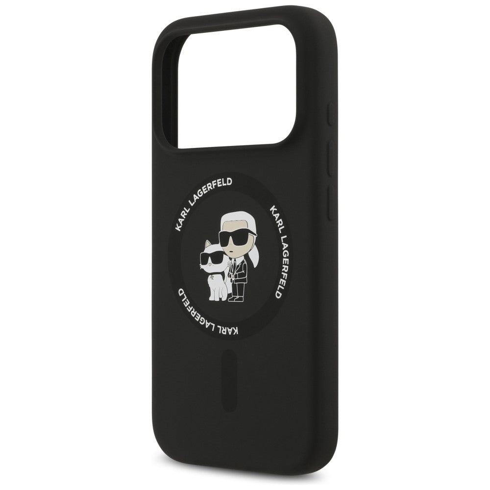 MagSafe futrola za Apple iPhone 18 Pro / 17 Pro, Karl Lagerfeld, Silikonski Prsten Karl & Choupette, Crna