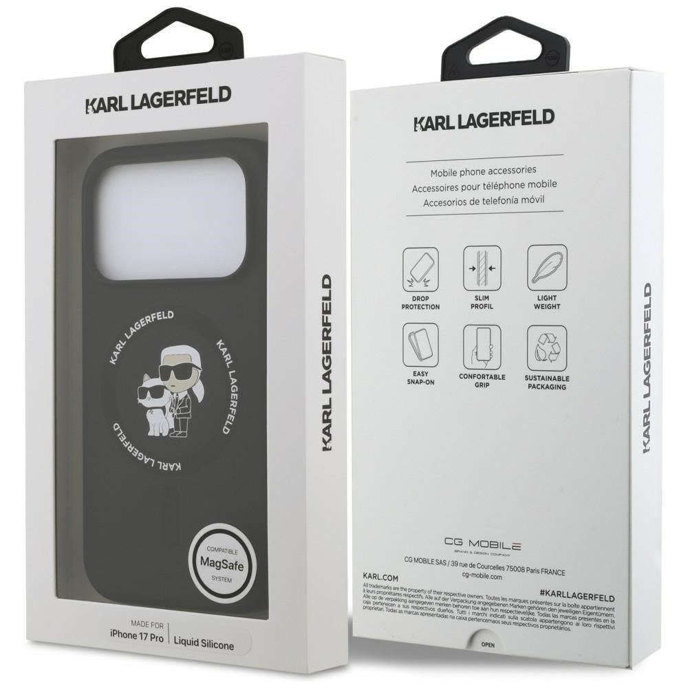 MagSafe futrola za Apple iPhone 18 Pro / 17 Pro, Karl Lagerfeld, Silikonski Prsten Karl & Choupette, Crna