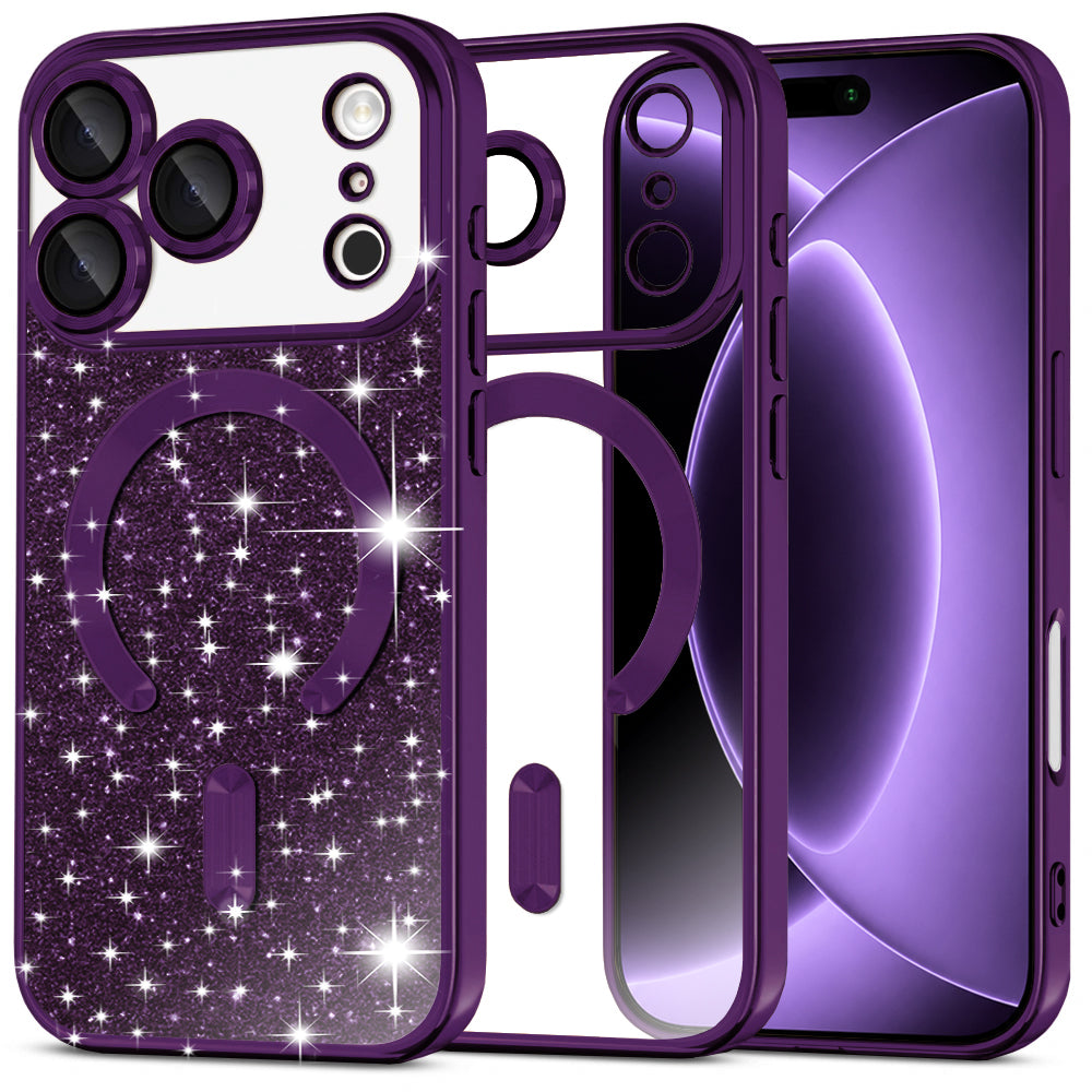 MagSafe futrola za Apple iPhone 18 Pro / 17 Pro, Techsuit, Luxury Glitter, Tamno Ljubičasta