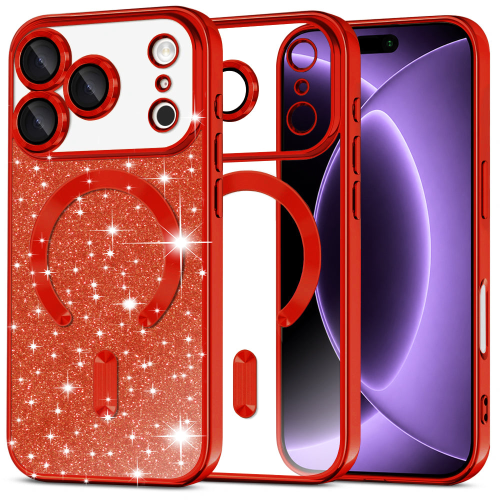 MagSafe futrola za Apple iPhone 18 Pro / 17 Pro, Techsuit, Luxury Glitter, Crvena