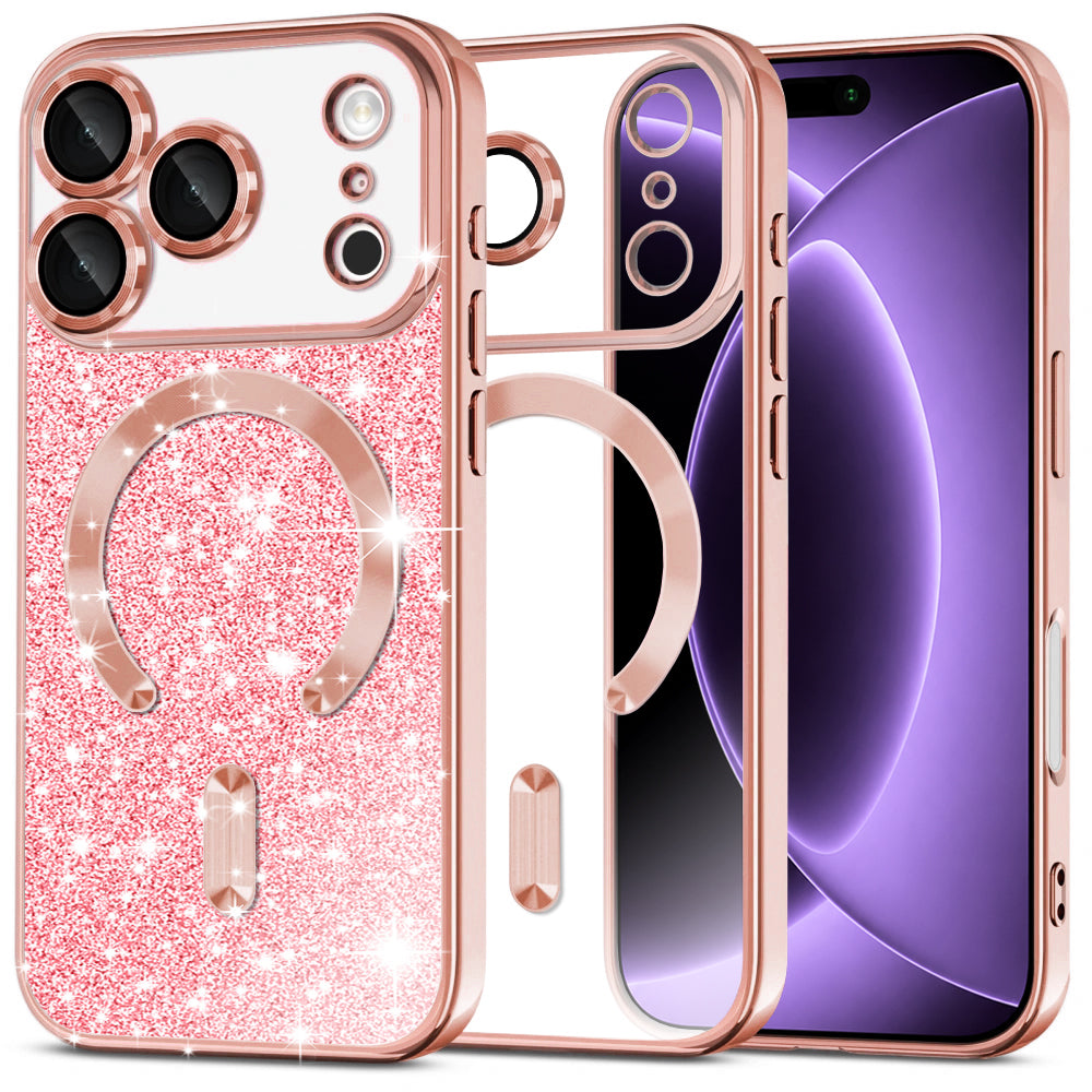 MagSafe futrola za Apple iPhone 18 Pro / 17 Pro, Techsuit, Luxury Glitter, Roze Zlatna